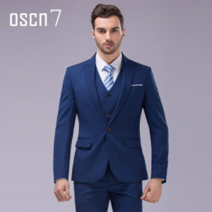 OSCN7 3pcs 12 Color Suit Men Slim Fit Notch Lapel Business Mens Suit Wedding Groom