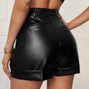 2022 New Fashion PU Leather Shorts Woman Shorts Spring Summer Ladies Sexy Black Mid Waist Casual Pocket Straight Shorts Hot Sale