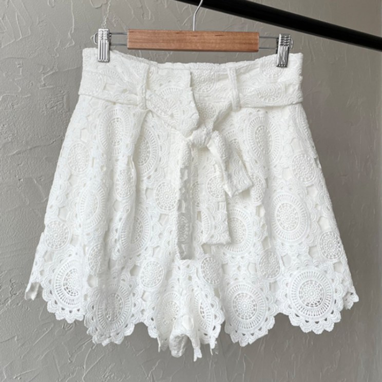Spring Summer New Arrival Lace Floral Belt White Shorts Free Shipping France Paris Style