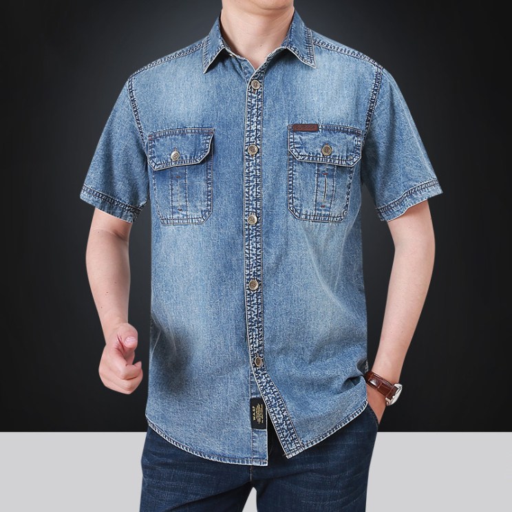 Brand Causal Camisa Denim Shirts Men Short Sleeves Men Shirt Cotton Turn-down Collar Camisa Masculina Plus Size