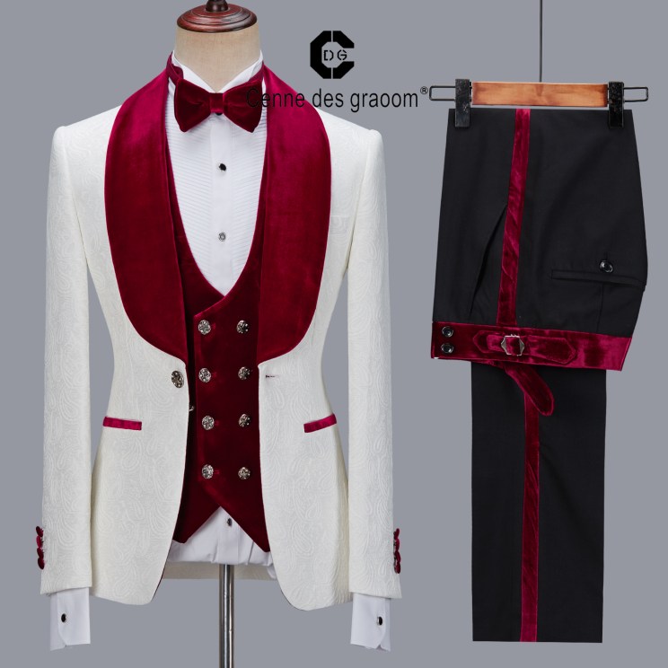 Cenne Des Graoom Latest Coat Design Men Suits Tailor-Made Tuxedo 4 Pieces Blazer Velvet Lapel Wedding Party Groom Costume Homme