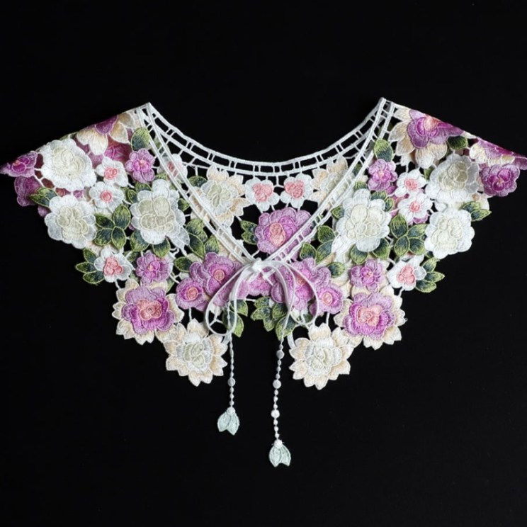 Fairytale Detachable Fake Collar Lace Shawl Embroidery Floral Capelet Dickey XX9D