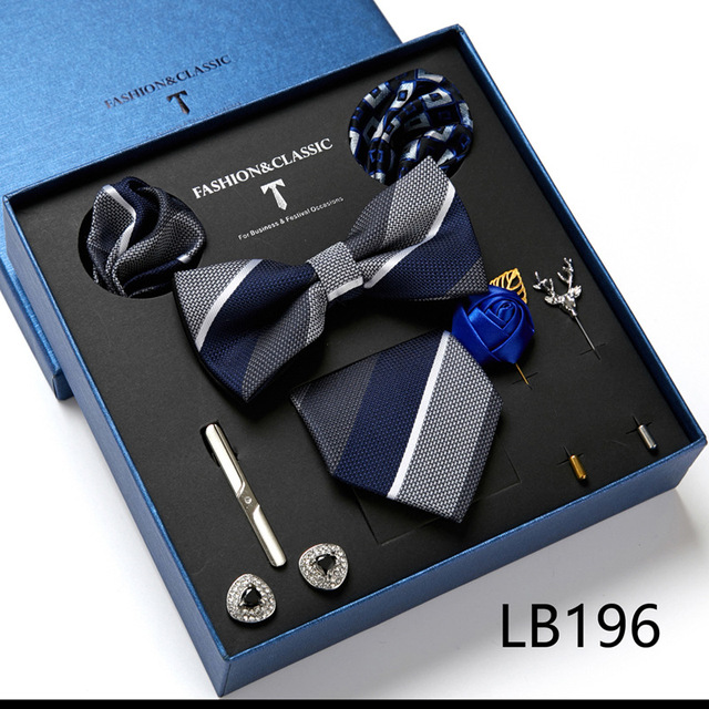 Men's Tie Set Gift Box With Necktie Bowtie Pocket Square Cufflinks Clip Brooches 8pc Suit For Wedding Party Busniess Tie For Men
