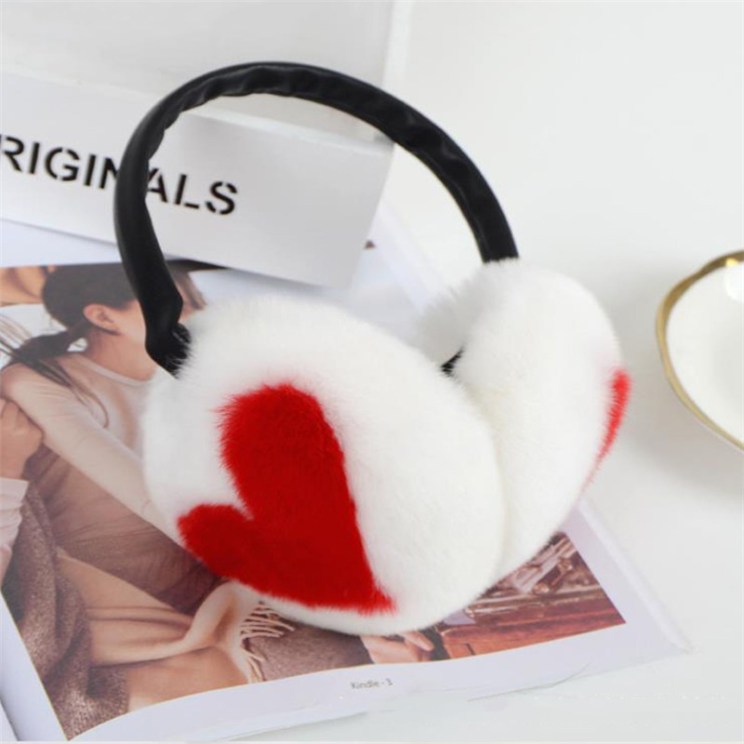 Women Girl Winter 100% Rabbit Hair Warm Earmuffs Ear Muffs Earwarmers Heart Pattern Stitching Color Earlap Warmer Headband