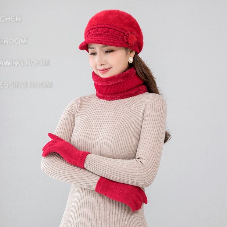 Women Hat Scarf Gloves 3 Pieces Set Thick Warm Knitted Scarves Beanies Glove Sets New Russian Winter Accessories
