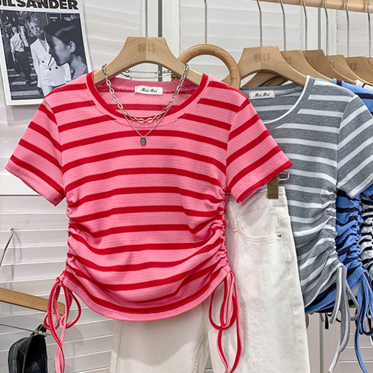 Yitimoky Women T-shirts Y2k Tops Summer Short Sleeve Korean Casual Fashion Style Office Harajuku Striped Clothing T-shirts