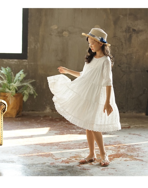 6 To 16 Years,Girls Dress Spring & Summer Kids Clothes Lace Two Layers Cotton Embroidery Floral Children Party ,#5809