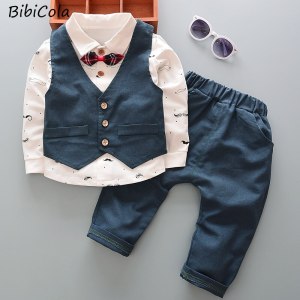 BibiCola boys clothing set fashion children gentleman suit for weddings formal costume moustache 3pcs kids clothes autumn style