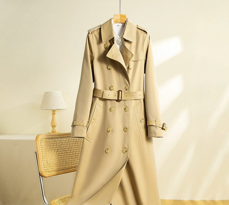British long women's trench coat double breasted coat waterproof women's trench