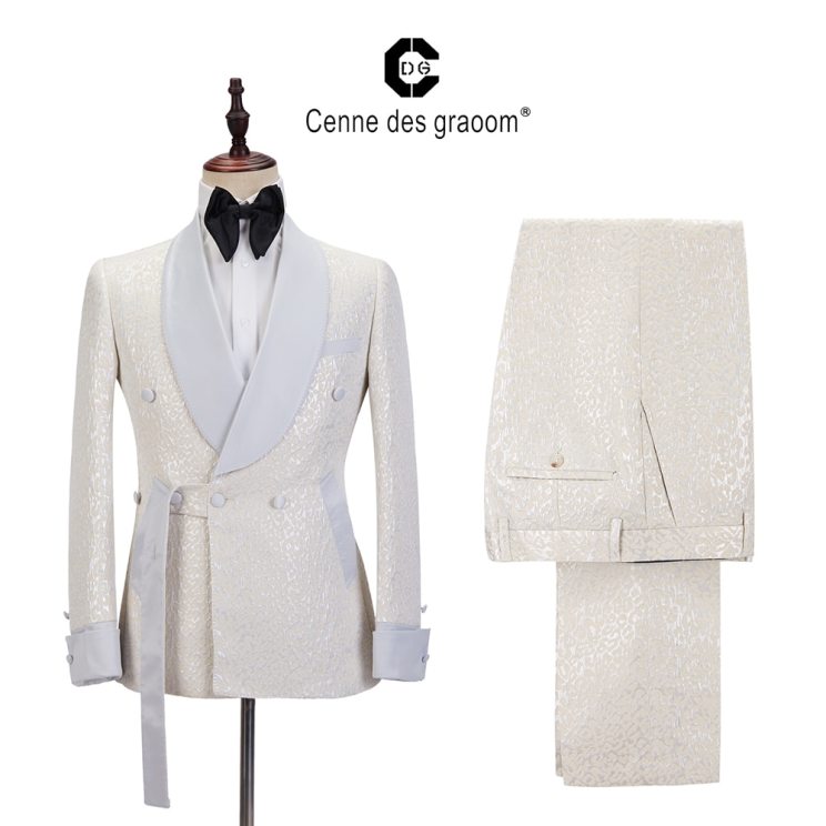 Cenne Des Graoom New Men Suit Tailor-Made Tuxedo 2 Pieces Shawl Lapel Satin Costume Blazer Pants Wedding Party Groom On Stage