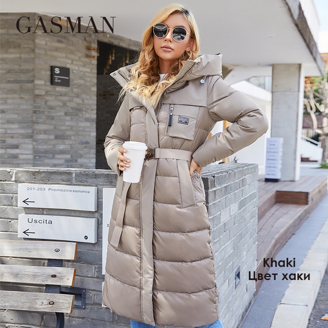 GASMAN Women's jacket long Fashion Grace women winter down jackets Zipper pocket with belt parka high quality outwear 8189