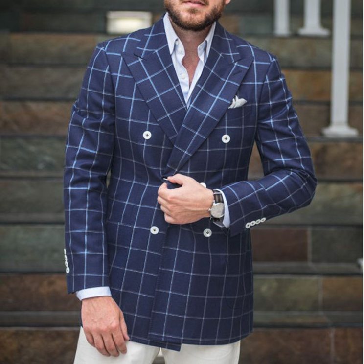 New Arrival Mens Checkered Suit Windowpane Fashion Men Suits Custom Made,Checkered Man Wedding Double Breasted Suit