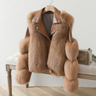 Real Fox Fur Coats With Genuine Sheepskin Leather Wholeskin Natural Fox Fur Jacket Outwear Luxury Women Winter New