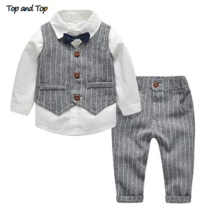 Top and Top Fashion Autumn Infant Clothing Set Kids Baby Boy Suit Gentleman Wedding Formal Vest Tie Shirt Pant 4Pcs Clothes Sets