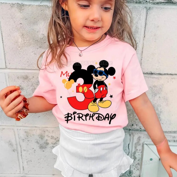Cute Disney Kid T-Shirts Mickey Minnie Mouse Birthday Number 1-10 T Shirt Children Cartoon Casual Clothes Super Boy Girl Tee Top