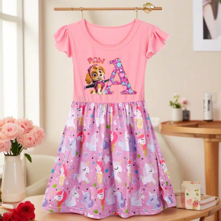 Cartoon Paw Patrols Skye Print Dresses for Kids Cosplay Party Casual Dressing Girls Fashion Clothes Name Combination Skirts Gift
