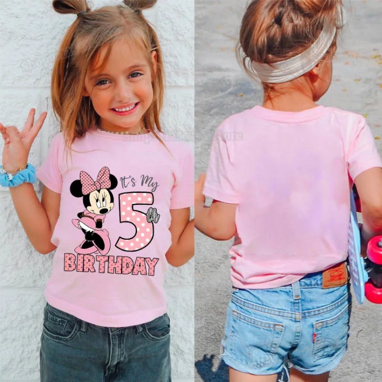 Mickey Minnie Mouse T-shirt for Kids Clothes Birthday Number 1-9 Print Children's Clothing Party Wear Tops Kawaii Disney Tees