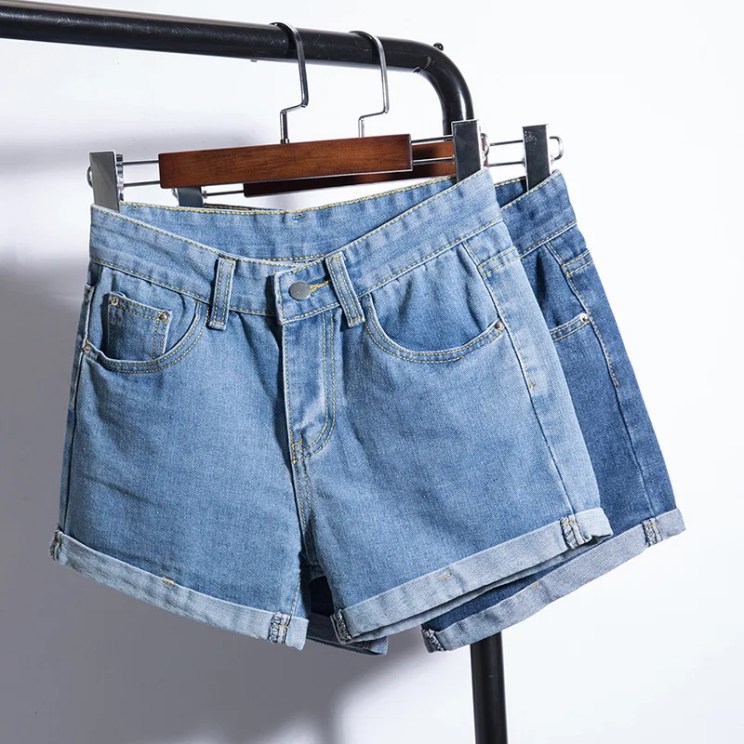 Denim Shorts Women's Summer Curled Edge Loose A-word Wide-leg Pants Korean Version