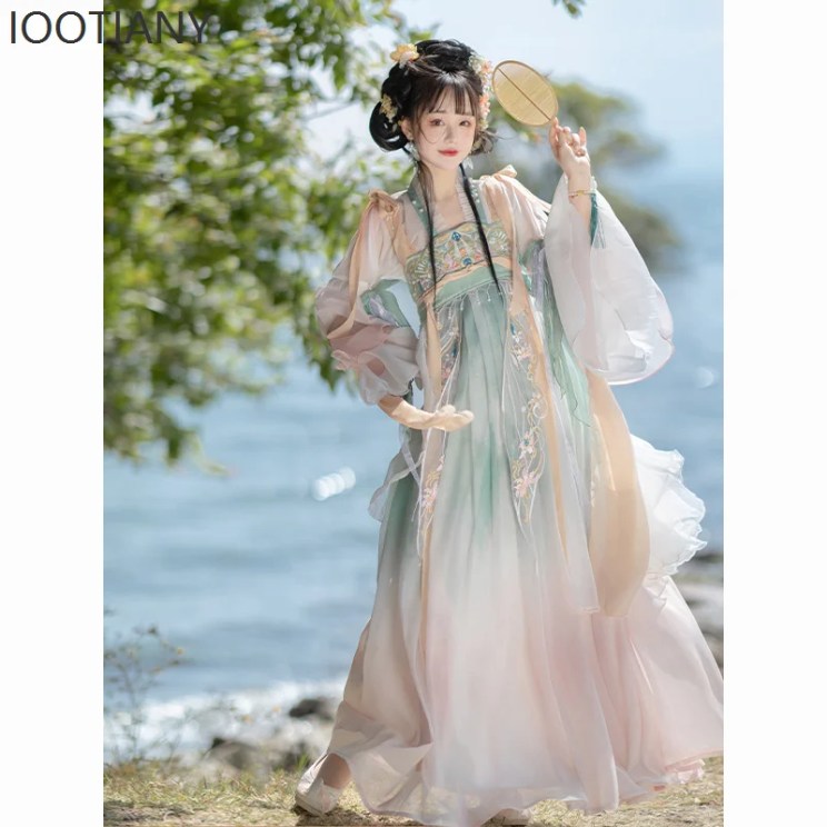 Embroidered Hanfu Dress Tang Dynasty Retro Hanfu Role Playing Costume Gradient Hanfu Carnival Party Stage Performance Dress